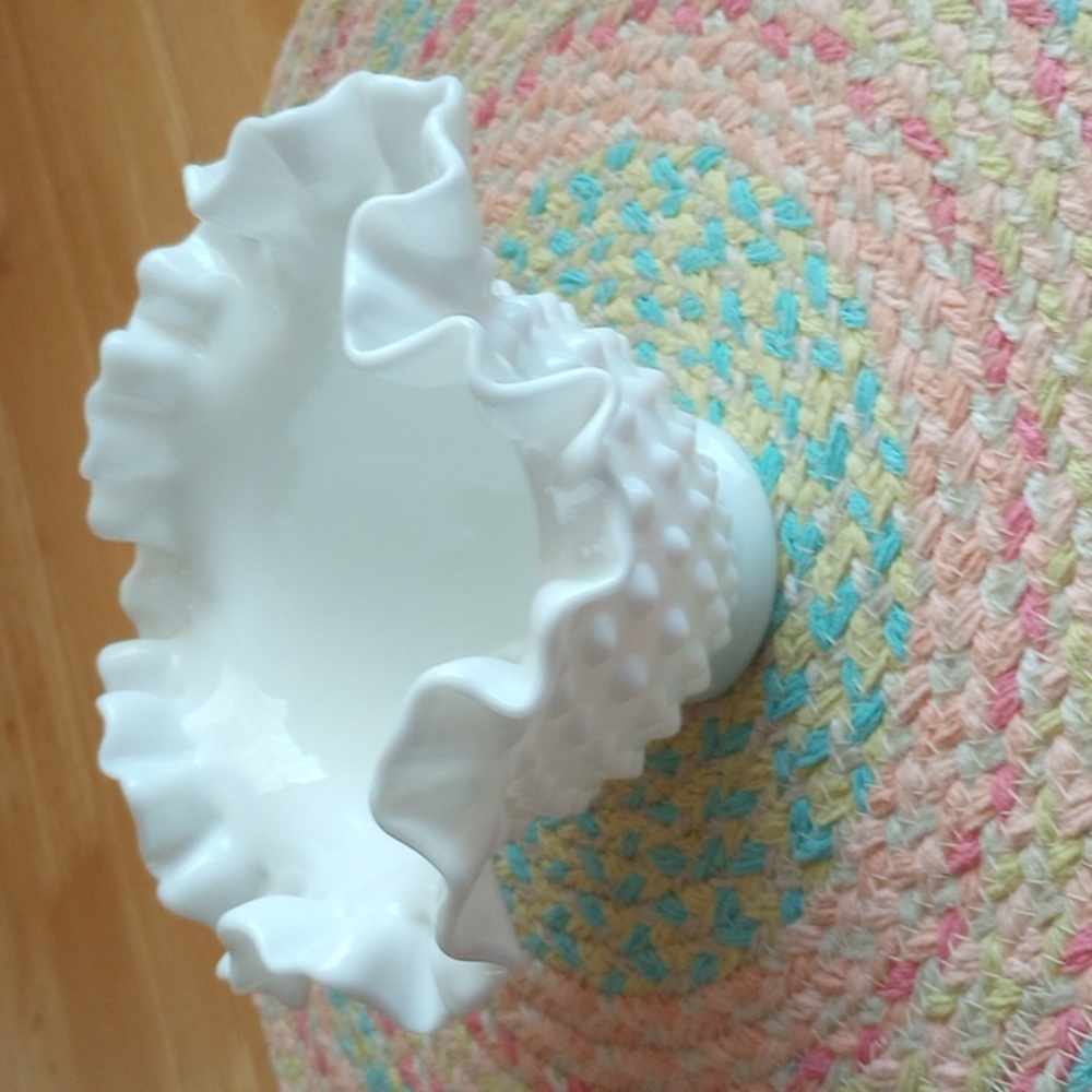 Vintage Hobnail Milk Glass Fluted Ruffled Edge
